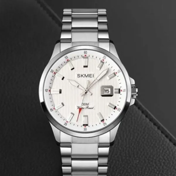 SKMEI 1654 Luxury Stainless Steel Relojes Para Hombre Men's Watch – Dial Color: White, Strap Color: Silver – View 3