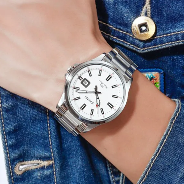 SKMEI 1654 Luxury Stainless Steel Relojes Para Hombre Men's Watch – Dial Color: White, Strap Color: Silver – View 4