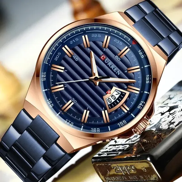 Curren 8375 Luxury Stainless Steel Analog Men's Watch – Dial Color: Blue, Strap Color: Blue – View 2