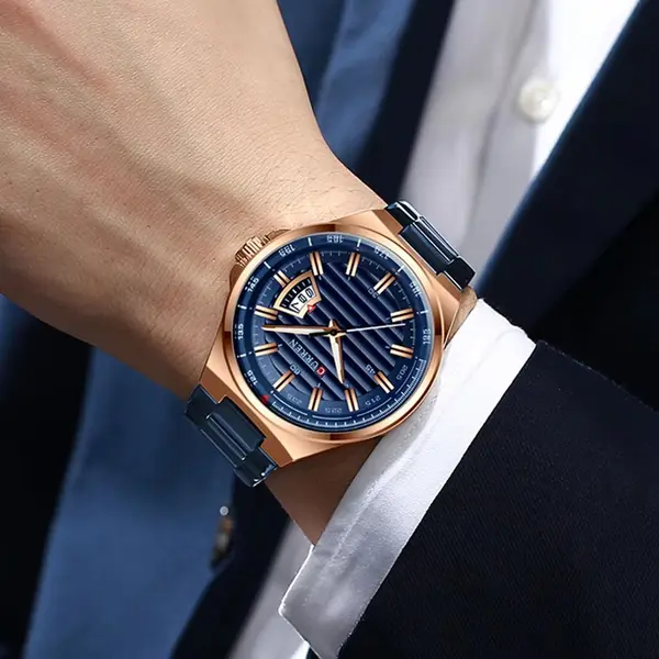 Curren 8375 Luxury Stainless Steel Analog Men's Watch – Dial Color: Blue, Strap Color: Blue – View 4