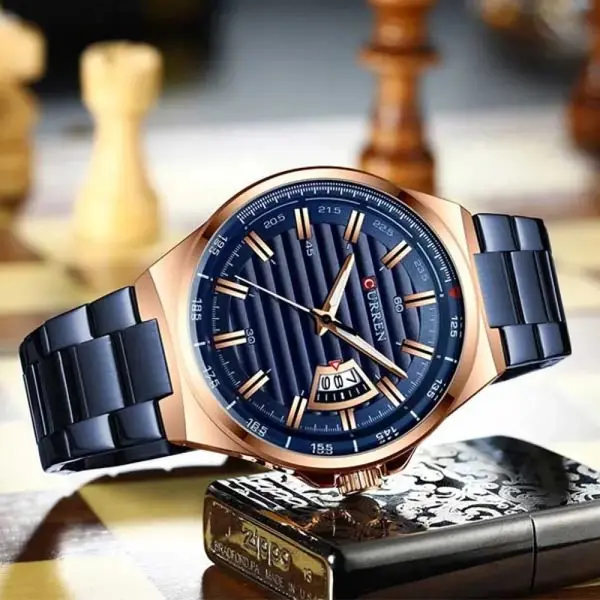 Curren 8375 Luxury Stainless Steel Analog Men's Watch – Dial Color: Blue, Strap Color: Blue – View 3