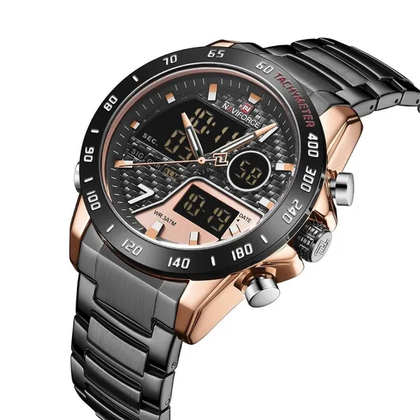 Naviforce NF9171 Fashion Stainless Steel Quartz Men's Watch – Dial Color: Rose, Strap Color: Black – View 2
