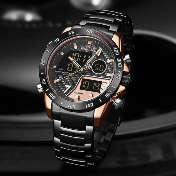 Naviforce NF9171 Fashion Stainless Steel Quartz Men's Watch – Dial Color: Rose, Strap Color: Black – View 4