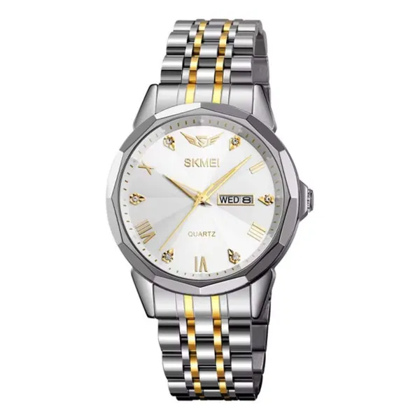 SKMEI 2291 Quartz Waterproof Luminous Stainless Steel Men's Watch – Dial Color: White, Strap Color: Silver – View 1