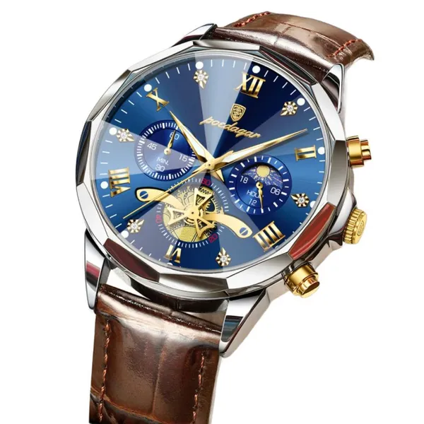 Poedagar 938L Military Luxury Quartz Waterproof Luminous Men's Watch – Dial Color: Blue, Strap Color:  Brown  – View 2