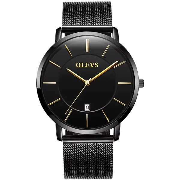 OLEVS 5869 Milanese Mesh Strap Waterproof Versatile Ultra Thin Couple's Wristwatch – Dial Color: Black, Strap Color: Black – View 3
