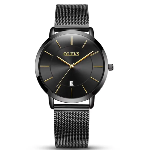 OLEVS 5869 Milanese Mesh Strap Waterproof Versatile Ultra Thin Couple's Wristwatch – Dial Color: Black, Strap Color: Black – View 9