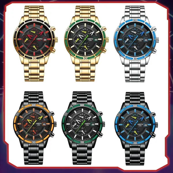 Nibosi 2568 Stainless Steel Multifunctional Chronograph classical Men's Watch – Dial Color: Navy Blue, Strap Color: Black – View 4