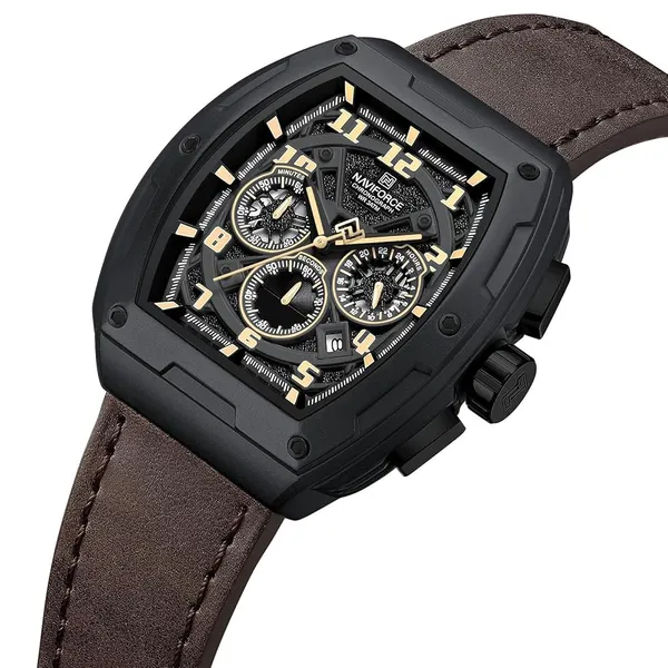 Naviforce 8053 High Quality Genuine Leather Straps Chronograph Men's Watch – Dial Color: Brown, Strap Color:  Brown  – View 2