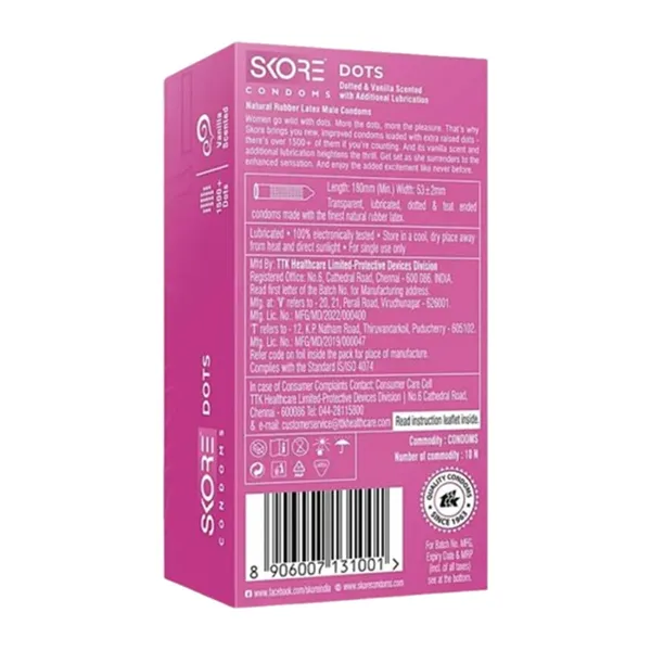 Skore 1500+ Raised Dots with Extra Lubrication Condoms – 10 Pcs Pack (Orange Flavour) – View 2