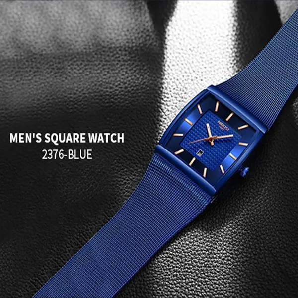 Nibosi 2376 Comfortable Mesh Stainless Steel Fashion Men's Watch – Dial Color: Sky Blue, Strap Color: Blue – View 3