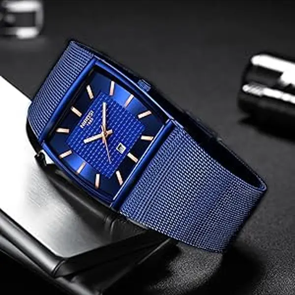 Nibosi 2376 Comfortable Mesh Stainless Steel Fashion Men's Watch – Dial Color: Sky Blue, Strap Color: Blue – View 2