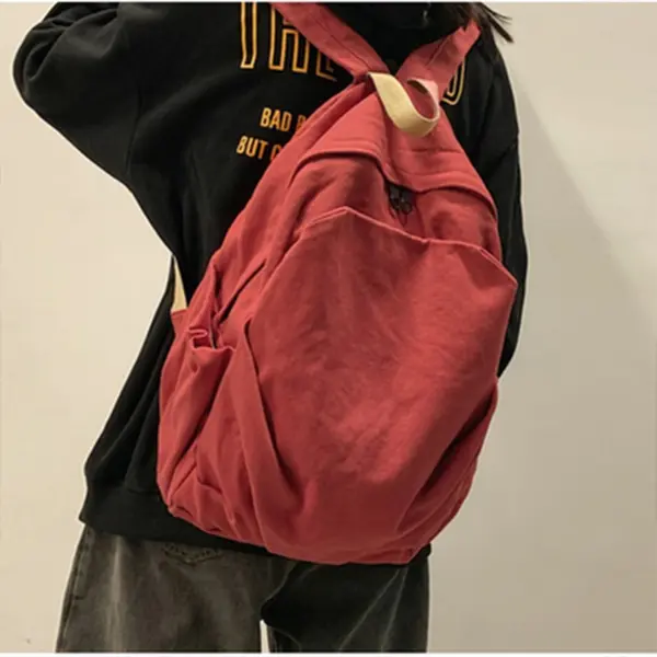 Vintage Style Simple Large Capacity Multicolor Backpack – Color: Red – View 3