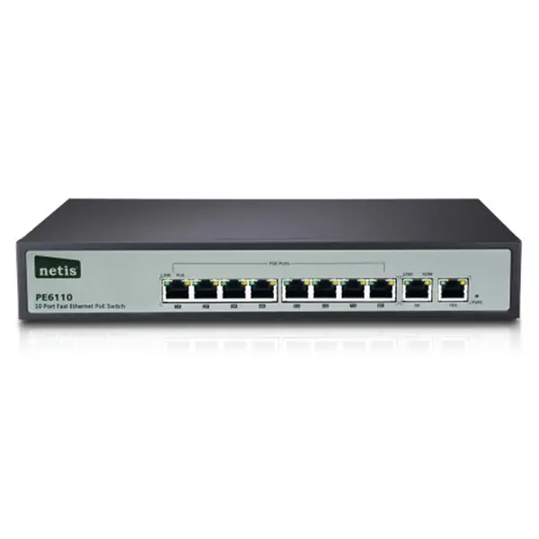 Netis PE6110 10 Port Fast Ethernet PoE Switch – View 1