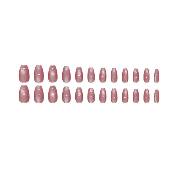 24Pcs Simple Ling Pink Nails Glue DIY Art Design Wearable Artificial Nails – View 3
