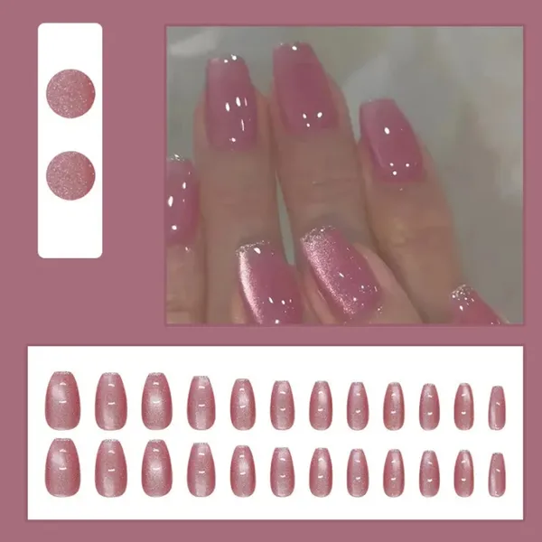 24Pcs Simple Ling Pink Nails Glue DIY Art Design Wearable Artificial Nails – View 5