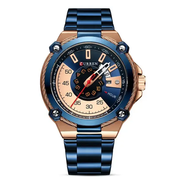 Curren 8345 Luxury Design Stainless Steel Analog Men's Watch – Dial Color: Blue, Strap Color: Blue – View 1