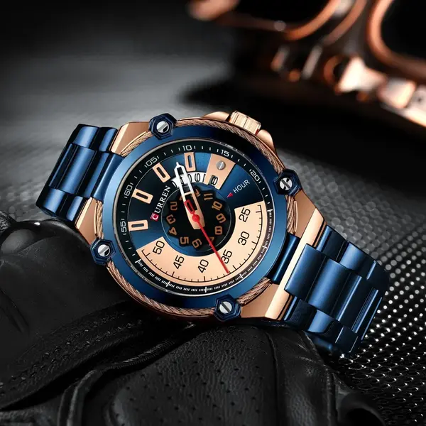 Curren 8345 Luxury Design Stainless Steel Analog Men's Watch – Dial Color: Blue, Strap Color: Blue – View 2