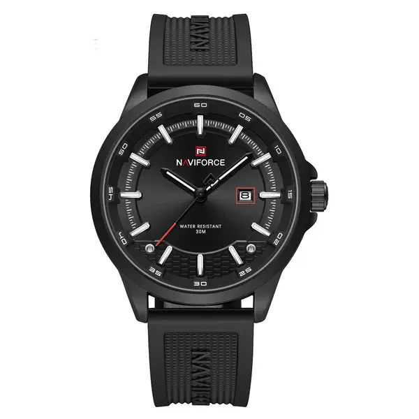Naviforce NF9248T Waterproof Comfortable Silicone Strap Quartz Sports Men's Watch – Dial Color: Black, Strap Color: Black – View 2