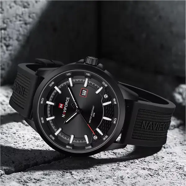 Naviforce NF9248T Waterproof Comfortable Silicone Strap Quartz Sports Men's Watch – Dial Color: Black, Strap Color: Black – View 3