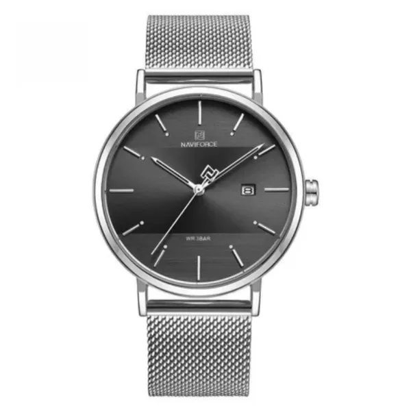 Naviforce NF3008G Analog Quartz Men’s Watch – Dial Color: Black, Strap Color: Silver – View 1