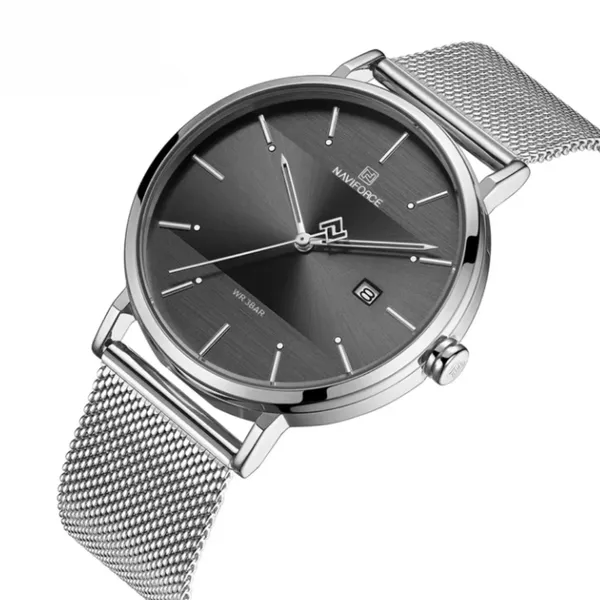 Naviforce NF3008G Analog Quartz Men’s Watch – Dial Color: Black, Strap Color: Silver – View 2
