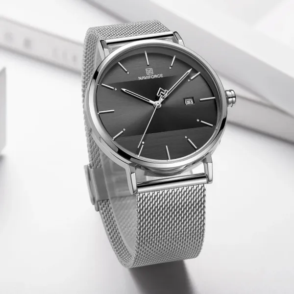 Naviforce NF3008G Analog Quartz Men’s Watch – Dial Color: Black, Strap Color: Silver – View 3
