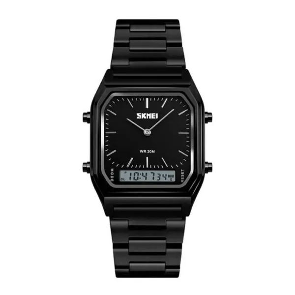 Skmei 1220 Stianless Steel Dual Display Digital Men's Watch – Dial Color: Black, Strap Color: Black – View 1