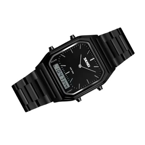 Skmei 1220 Stianless Steel Dual Display Digital Men's Watch – Dial Color: Black, Strap Color: Black – View 3