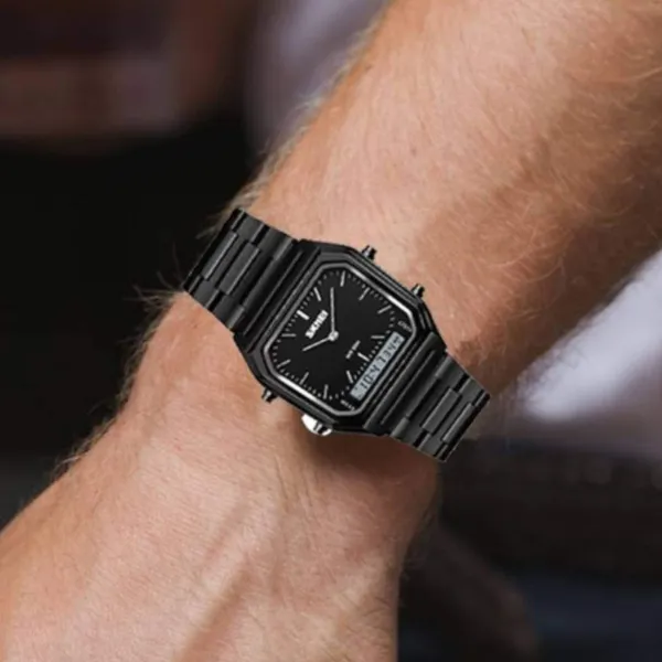 Skmei 1220 Stianless Steel Dual Display Digital Men's Watch – Dial Color: Black, Strap Color: Black – View 4