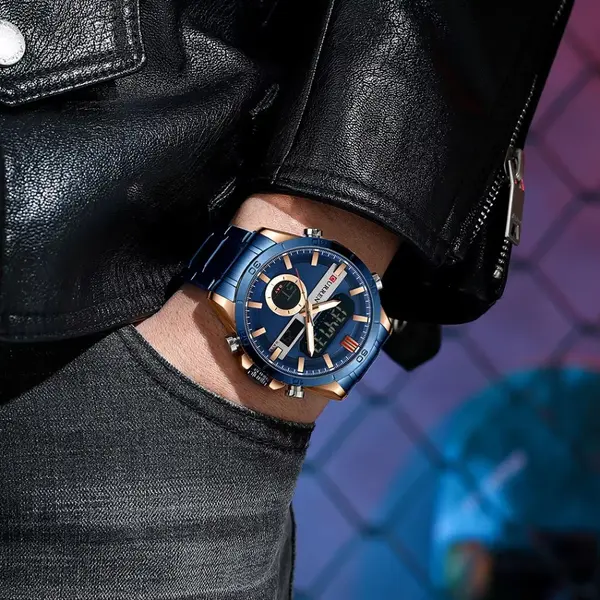 Curren 8384 Stainless Steel Dual Movement Men's Watch – Dial Color: Blue, Strap Color: Blue – View 3