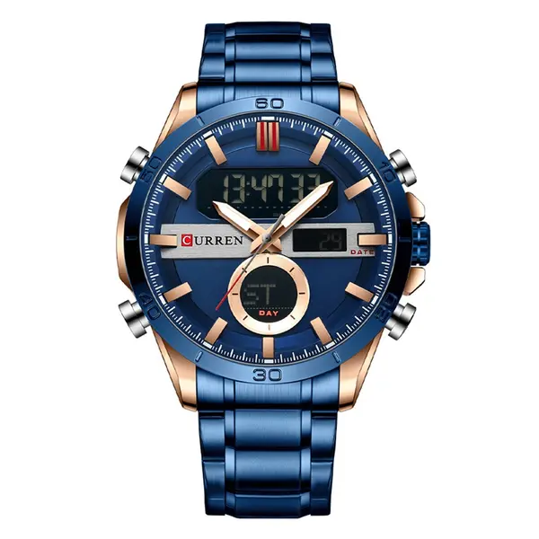 Curren 8384 Stainless Steel Dual Movement Men's Watch – Dial Color: Blue, Strap Color: Blue – View 1