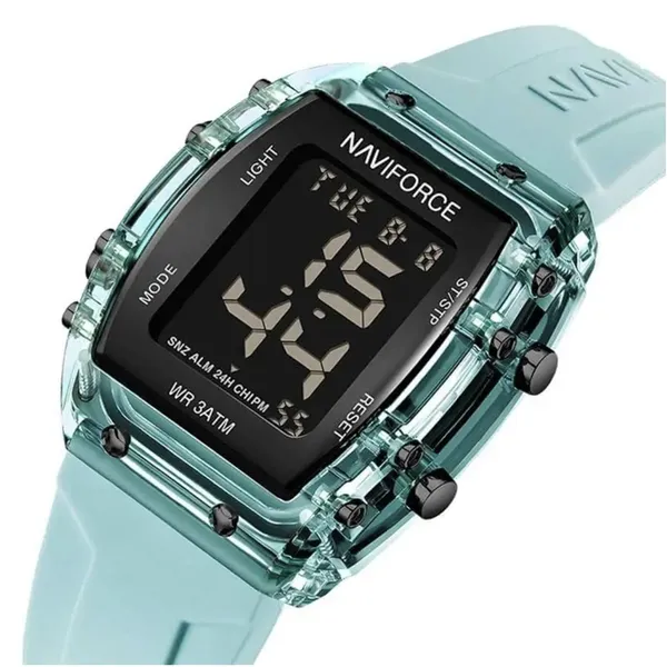 NAVIFORCE 7102 Transparent Digital Date Children’s Sports Watch – Dial Color: Black, Strap Color: Blue – View 2