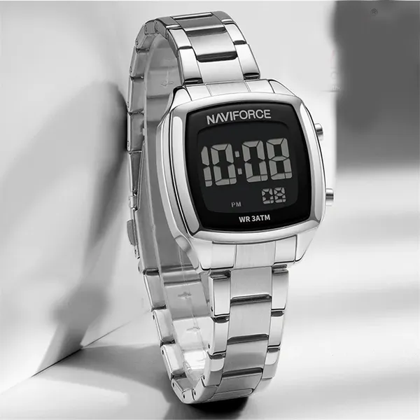 Naviforce 5047 Stainless Steel Calorie Mileage Digital Sporty Men's Watch – Dial Color: Black, Strap Color: Silver – View 2