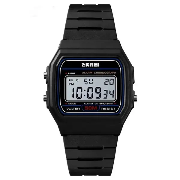 SKMEI 1412 Digital Comfortable Silicone Strap Casual Men's Watch  – Dial Color: White, Strap Color: Black – View 1