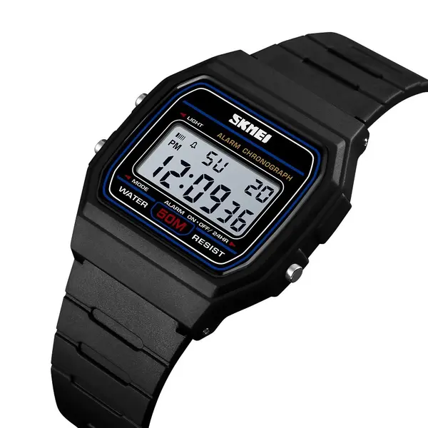 SKMEI 1412 Digital Comfortable Silicone Strap Casual Men's Watch  – Dial Color: White, Strap Color: Black – View 2