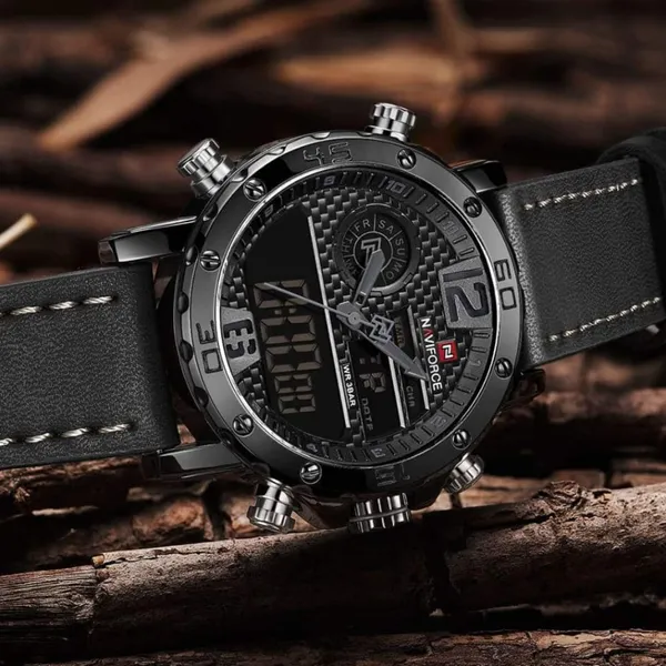 NAVIFORCE NF9134 PU Leather Analog Digital Sports Men's Watch – Dial Color: Grey, Strap Color: Black – View 3