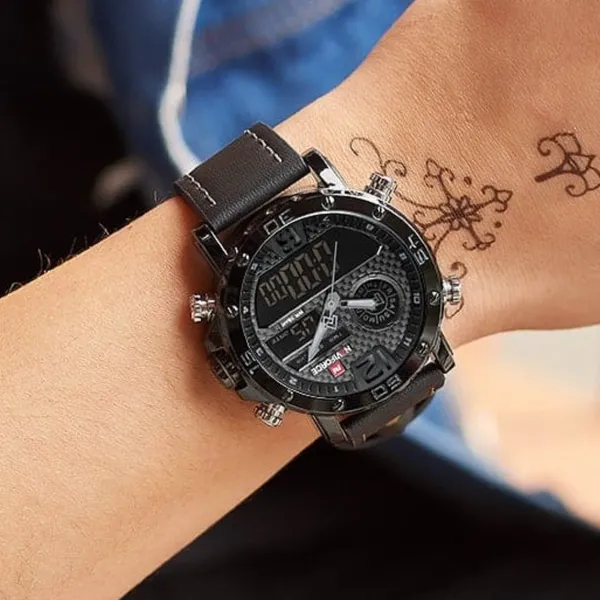 NAVIFORCE NF9134 PU Leather Analog Digital Sports Men's Watch – Dial Color: Grey, Strap Color: Black – View 5