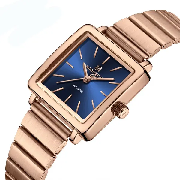 NAVIFORCE NF5048 Stylish Square Waterproof Women’s Watch – Dial Color: Blue, Strap Color:  Brown  – View 2