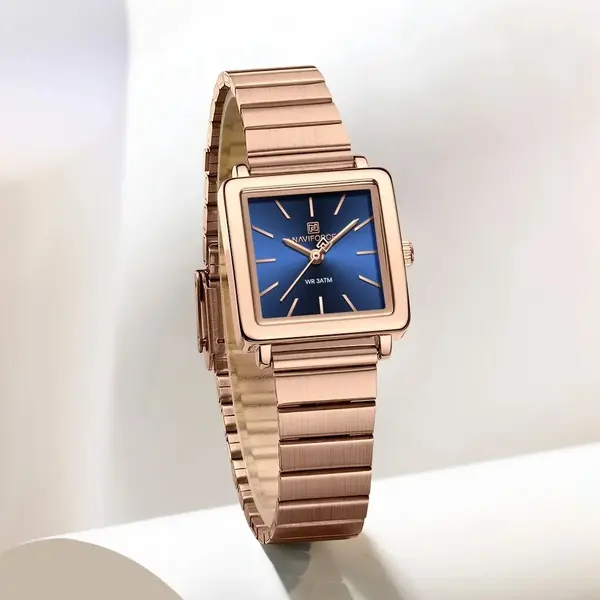 NAVIFORCE NF5048 Stylish Square Waterproof Women’s Watch – Dial Color: Blue, Strap Color:  Brown  – View 3