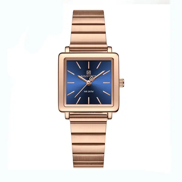 NAVIFORCE NF5048 Stylish Square Waterproof Women’s Watch – Dial Color: Blue, Strap Color:  Brown  – View 1