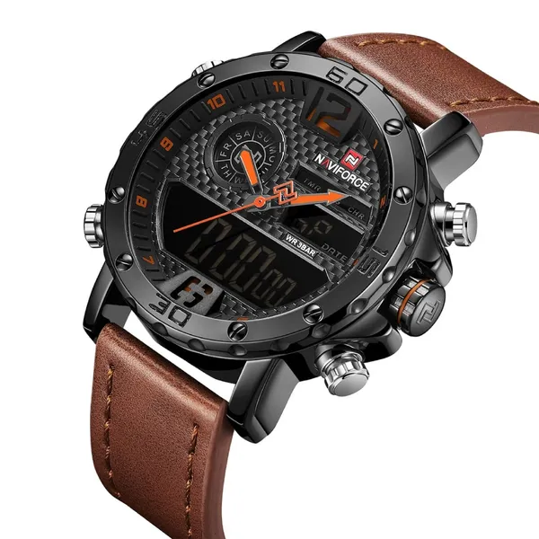 NAVIFORCE NF9134 PU Leather Analog Digital Sports Men's Watch – Dial Color: Orange, Strap Color: Black – View 2