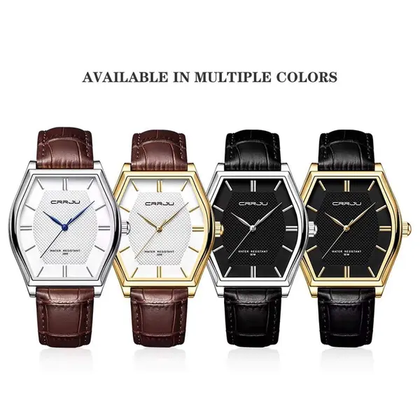 CRRJU 5020 Genuine Leather Strap Quartz Analog Luxury Redefined Men’s Fashion Watch – Dial Color: Gold, Strap Color: Black – View 4