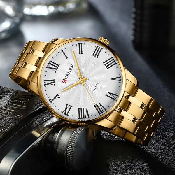 Curren 8422 Luxury Stainless Steel Quartz Analog Casual Style Fashion Men's Watch – Dial Color: White, Strap Color: Gold – View 4