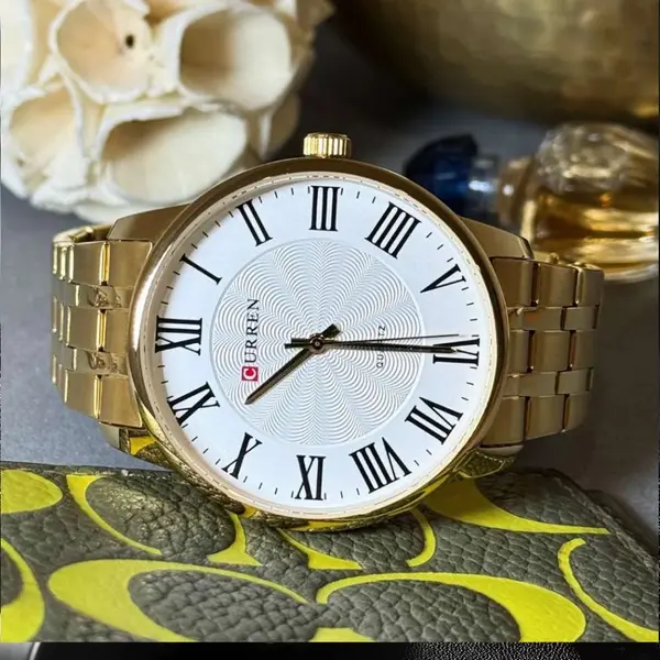 Curren 8422 Luxury Stainless Steel Quartz Analog Casual Style Fashion Men's Watch – Dial Color: White, Strap Color: Gold – View 5