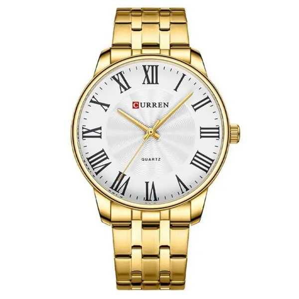 Curren 8422 Luxury Stainless Steel Quartz Analog Casual Style Fashion Men's Watch – Dial Color: White, Strap Color: Gold – View 1