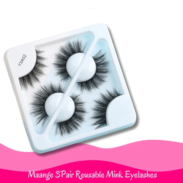 MAANGE MAGEFY 3Pair Reusable Handmade 3D Fake Mink False Eyelash set – View 2