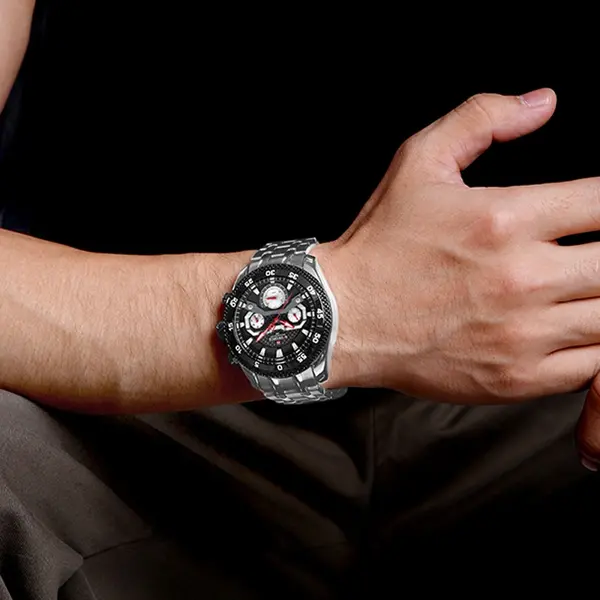 Naviforce NF9222 Luxury Stainless Steel Quartz Analog Men's Watch – Dial Color: Black, Strap Color: Silver – View 5