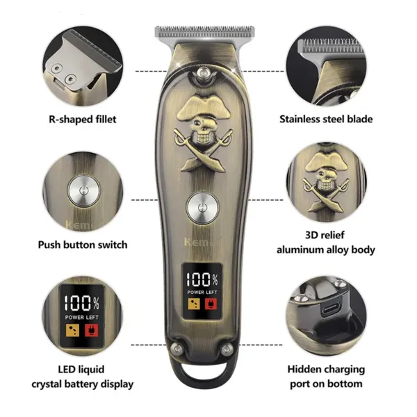 Kemei KM 2231 Full Metal Rechargeable Cordless Trimmer For Men – View 4