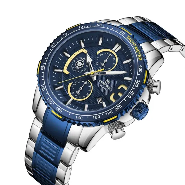 NAVIFORCE NF8017 Multifunction Stainless Steel Quartz Men's Watch – Dial Color: Blue, Strap Color: Silver – View 2